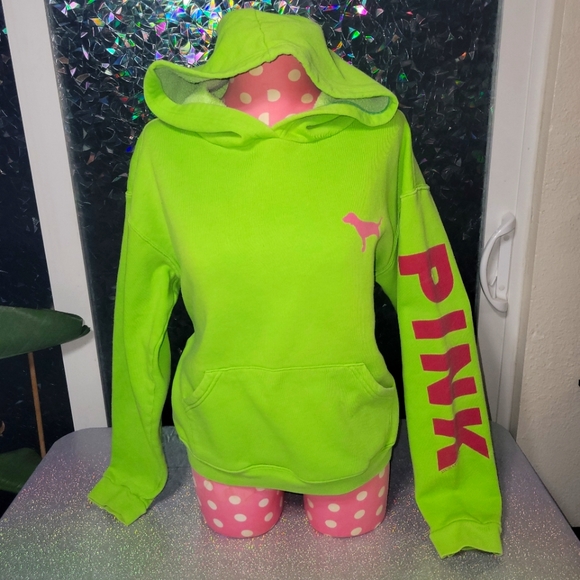 PINK Victoria's Secret Tops - Y2K Vintage Green and Pink Cropped Hoodie Sweater Kangaroo Pocket sz: s